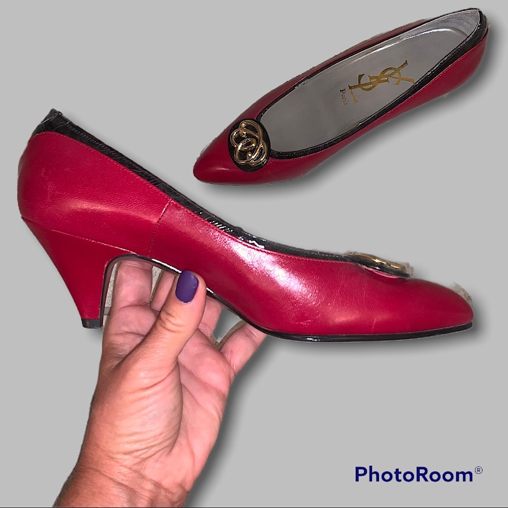YSL Dark Red Wine and Black Pumps